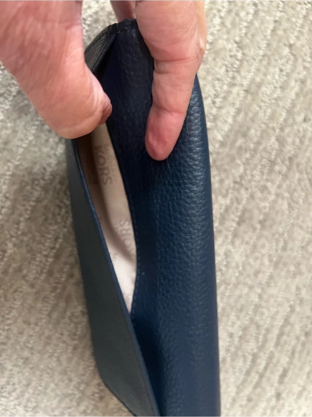 Michael Kors Midnight Blue Pebbled Leather Wallet with Gold MK Emblem